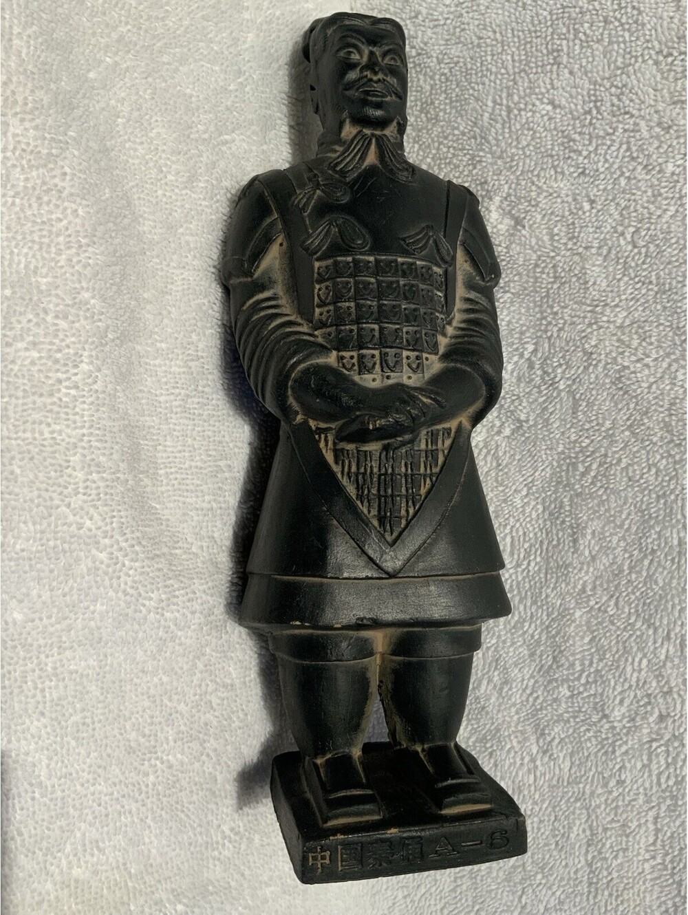 Chinese Charcoal Terracotta 8.5”H Warrior Statue